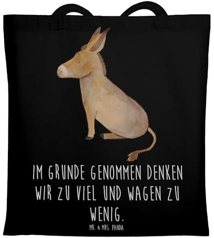 Mr. & Mrs. Panda Tragetasche Esel - Geschenk, Einkaufstasche, Beutel, tapferkeit, Tiermotive, Umhängetasche, Schultertasche, zuversicht, Tiere,