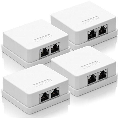 deleyCON 4x CAT 6a Netzwerkdose 2x RJ45 Buchse FTP geschirmt Aufputz Montage 10 Gbit Ethernet Netzwerk LAN Dose RAL 9003 Weiß
