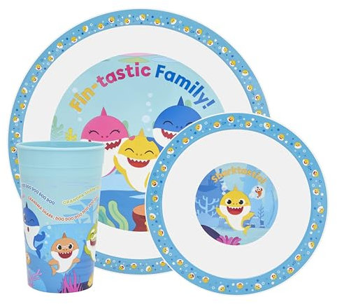 Baby Shark 3 Piece Kids Plates and Bowls Sets with Cup, Blue
