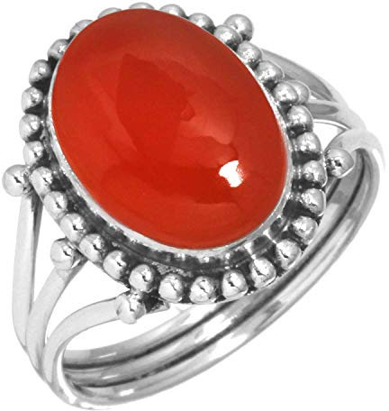 Jeweloporium 925 Silber Ringe für Frauen Orange Natürlich Karneol Edelstein Handgefertigt Silber Ringe Größe 70(22.3) Engagement Geschenk Mode Schmuck