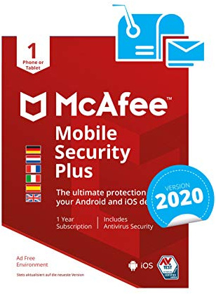 McAfee Mobile Security Plus 2020 | Europäische Ausgabe | 1 Geräte | PC/Mac/Smartphone/Tablet | Aktivierungscode per Post