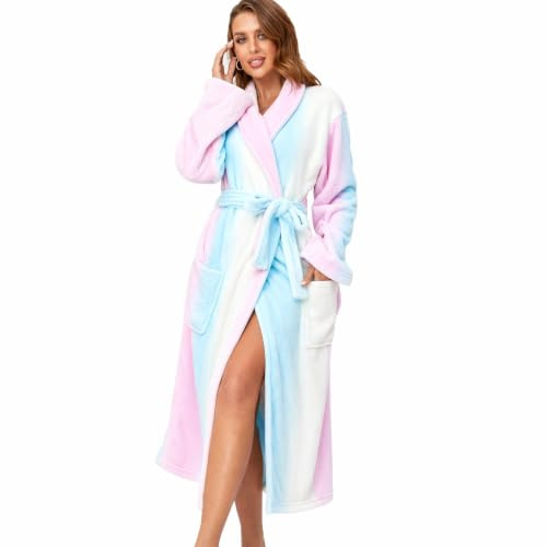 RONGTAI Womens Bathrobe Ladies Fleece Plush Warm Long Robes
