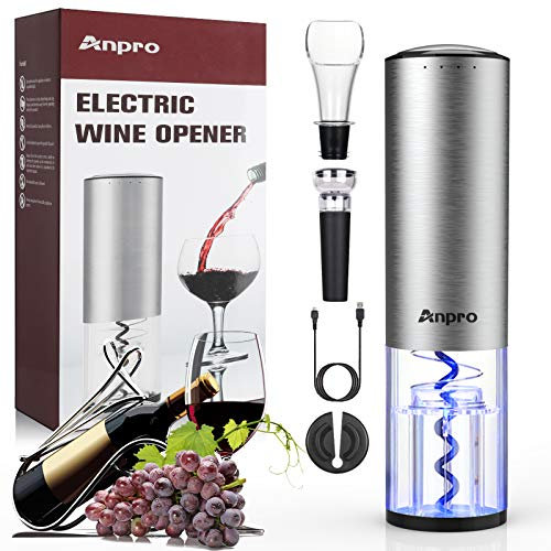 Anpro Tire Bouchon Electrique,Ouvre Bouteille Automatique Rapide,avec Bouchon de Pompe à Vide,Tire-Bouchon screwpull pour Vin avec Charge à l'aide du Port USB,Cadeau de Noël