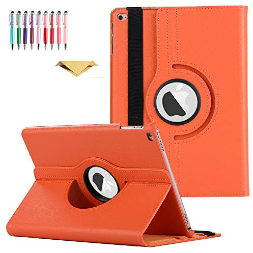 QYiD Coque pour iPad Pro 12.9 2017/2015, Coque de Protection Support Rotatif à 360 Degrés Folio étui Case Fonction Sommeil/Réveil pour Apple iPad Pro 12.9 Pouces (Both 2017 and 2015), Orange