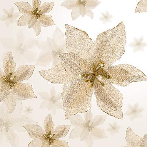 WILLBOND 24 Stück Glitzer Weihnachtsstern Weihnachtsbaum Schmuck Gold Weihnachten Blumen Dekor Ornament für Weihnachten Party Gunst, 3 Größen
