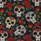SCHÖNER LEBEN. Baumwollstoff Popeline Totenkopf Blumen schwarz weiß bunt 1,42m
