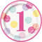 Unique 73285EU Eco-Friendly Paper Plates-23 cm-Pink 1st Birthday Party-8 Count (Pack of 1), Polka Dots, 23 Centimeters
