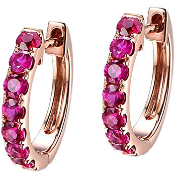 Epinki Orecchini Oro Rosa 18K, Rubino 0.45ct Rosso Rotondo Brillante Elegante Orecchini a Cerchio per Donna