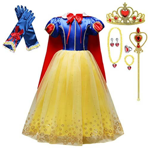 Lito Angels Vestito Costume da Principessa Biancaneve con Mantello e Accessori per Bambina, Taglia 5-6 Anni
