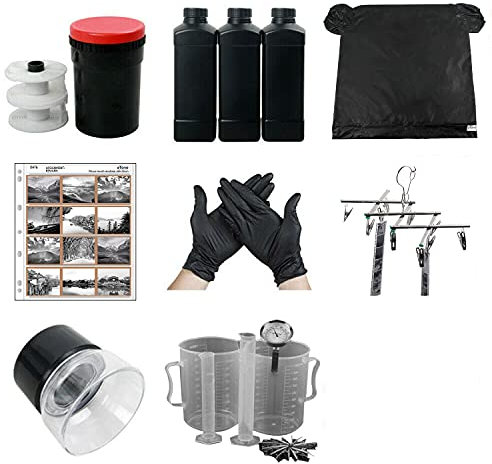 Kit de développement Photo argentique pour Chambre Noire Traitement de Film négatifs 135, 120 127 126, étuis à négatifs 4 Bandes de 3 négatifs 6x6cm Compact cuve de développement.