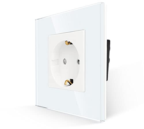JIMEIDA Einzelsteckdose in Weiß, 16Amp Glas Schuko Steckdosen Unterputz Schutzkontakt Wandsteckdose-86mm, 250V, 1 Fach