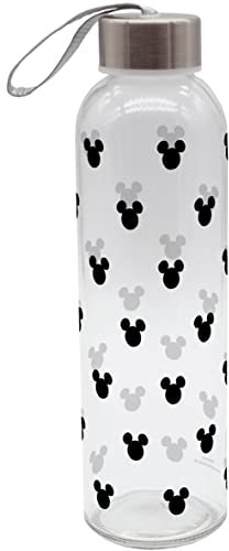 GEDA LABELS Unisex Jugend Mickey Muster schwarz Trinkflasche, Glasflasche, 500 ml