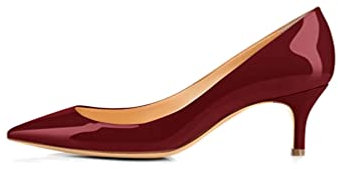 aanieshoeya Pumps Damen Comfort Lack Absatz Kitten Heels Sommer Weinrot 39EU