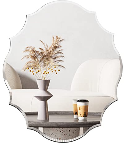 Muzilife Rahmenloser ovaler Wandspiegel, abgeschrägt, gewellt, 5 mm Dickes Glas, MDF-Rückwand, perfekt für Badezimmer, Schlafzimmer, Wohnzimmer oder Eingang, 55 x 28 cm