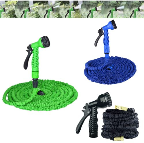 75ft/100ft/150ft /200ft Expandable Garden Hose,Flexible Garden Hose Retractable Garden Hose Magic Extendable Hose with 7 Function Spray Nozzle for Garden & Outdoors Watering and Cleaning,Blue-100ft