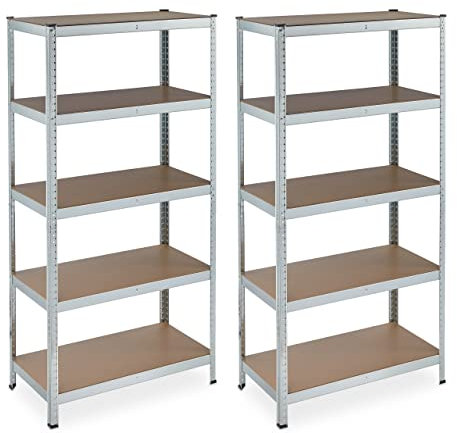 Relaxdays Étagère à Charge Lourde galvanisée, Lot de 2, capacité 875 kg, 180x90x45 cm, 5 Niveaux, à Clipser, Acier, Cave, argenté