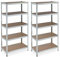 Relaxdays 2 x Schwerlastregal verzinkt, Traglast 875kg, 180x90x45 cm, 5 Böden, zum Stecken, Stahl, MDF, Lagerregal Keller, Silber