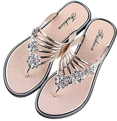 Onsoyours Flip Flops Damen Zehentrenner Aushöhlen Elegante Badelatschen Sommer Hausschuhe Indoor Outdoor Beach Pool A Champagner 40 EU