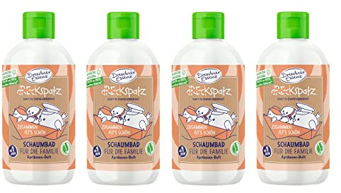 4er Pack Dresdner Essenz Dreckspatz Schaumbad Zusammen ists schön Aprikosen-Duft 4 x 300 ml Badezusatz vegan