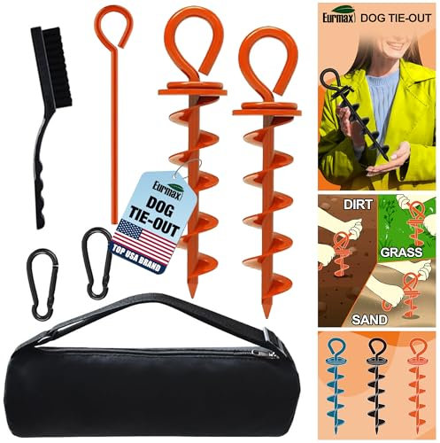 Eurmax USA Lot de 2 piquets d'attache robustes pour chiens de grande taille jusqu'à 95,3 kg, piquets pour l'extérieur, ancre au sol pour laisse de chien, câble de coureur et accessoires pour animaux