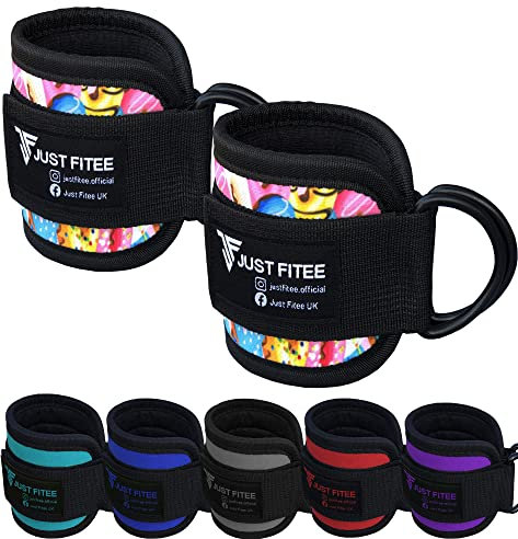 Just Fitee® Fitness Fußschlaufen Kabelzug mit D-Ring gepolstert für Kickbacks, Gesäß- und Beintraining, Knöchelschlaufen zur Verbesserung der Bauchmuskulatur, Fußschlaufen für Damen und Herren (Multi)