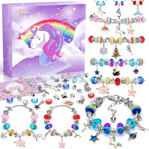 ZOOI Einhorn Geschenke für Mädchen, Einschulung Mädchen, Mädchen Geschenke 4-13 Jahre, Schmuck Basteln Mädchen Bastelset Kinder ab 4 6 Jahre, Armbänder Selber Machen Mädchen Spielzeug ab 4 6 Jahre