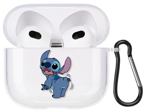 Schön Anime Karikatur Hülle für AirPods 3 Hülle, Transparent Weiche Silikon Schutzhülle mit Süßes Stitch Muster Stoßfest TPU Case Kompatibel mit AirPods 3rd, 06
