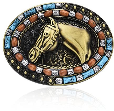 Cowboy Gürtelschnalle für Männer Jungen Cowboy, Western Cowboy Hut Pferd Longhorn Gürtelschnallen für Cowboy Rodeo Sohn/Männer, Gold, Small