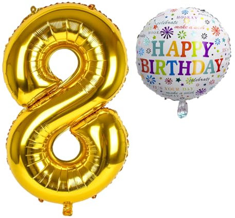 Luftballon 8. Geburtstag • XXL Riesen Folienballon SET • 101cm + 45 cm Ballon + 5M Deko Band • Folienballon 8 • Helium geeignet • Wiederverwendbar • Geburtstagsdeko Jungen Mädchen Ballon Zahl Ballon 8