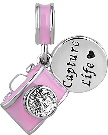 SBI Jewelry Women I Love Photography Bead Pink Camera Charm Compatible with Pandora Charm Bracelet Women Jewellery Gift