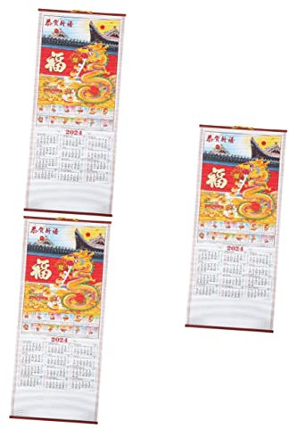 Uonlytech 3stücke Hängender Kalender Im Drachenmuster Dekorativer Chinesischer Jahreskalender Mit Traditionellem Design Für Wanddekoration Markierung Wichtiger Ereignisse