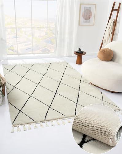 MY-RUG Teppich Freya rechteckig weiß 190 x 240 cm - Moderner Skandinavischer Maschinengewebter Geometrischer Teppich für das Kinderzimmer