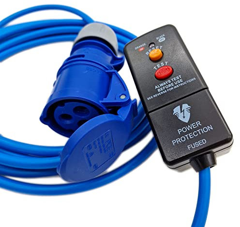 UK Made 25 Metre 13 Amp RCD Protected Plug to 16 Amp CEE Coupler Fly Lead Hook Up Cable