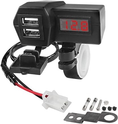 XMSJSIY Caricatore USB Moto 5V 3.1A Dual USB Presa USB Per Moto Adattatore Kit Cavo con Voltmetro, Impermeabile e ON/Off Interruttore, Montaggio Manubrio o Diametro Specchio Retrovisore Holder-55cm