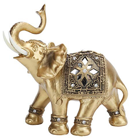 Tissting Deko Elefanten Figuren Gold 24 x 26 cm Große Harz Feng Shui Elephant Statue Reichtum Glück Elefant Skulptur Schreibtisch Dekoration für Home Büro