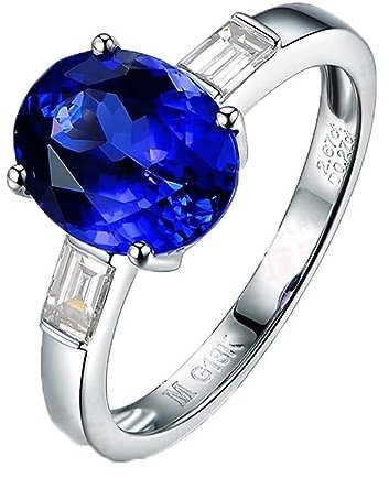 AMDXD TrauringeEchtes Tansanit, Verlobungsring Hochzeitsring 18 Karat Weißgold 750 Tanzanite 2.66ct Ring Ovalschliff Blau, Diamantring, Gr.62 (19.7)