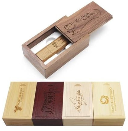 Personalisierte USB-Stick + Geschenkbox aus Holz massiv mit Gravur Wunschtext Herz Liebe Hochzeit Wunschgravur Speicherstick Flash Drive 32/64/128 GB 3.0 Geschenkidee individuell (Bambus, 128GB 3.0)