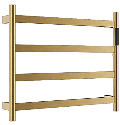 Towel Warmer 4 Bars Electric Heated Towel Rack 304 Stainless Steel Wall Mount Heated Towel Rail with Timer Control Bathroom Radiator Drying Rack Brushed Silver (Brushed Gold Plug in) (Brushed Gol