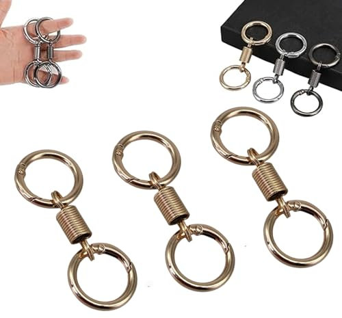 3PCS Nordic Retro Spring Double Ring Keychain,Spring Shaped Keychain,Retro Style Simple Strong Keychain,Zinc Alloy with Key Ring Key Chain for Man and Women (Gold)