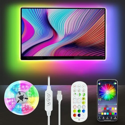 Meiyue LED TV Backlights, 3M Lights for 32-60 Inch TV, PC Backlights, RGBIC With Music Sync, Remote Bluetooth APP Control LED Strip Lights USB Powered for Room Xmas Decor