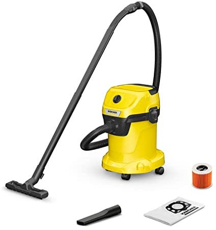 Kärcher Bidone Aspiratutto solidi-liquidi WD 3 V-17/4/20, funzione soffiante, 1000 W, contenitore in plastica 17 l, tubo 2 m, con filtro a cartuccia, filtro in vello, bocchette per pavimenti e fessure