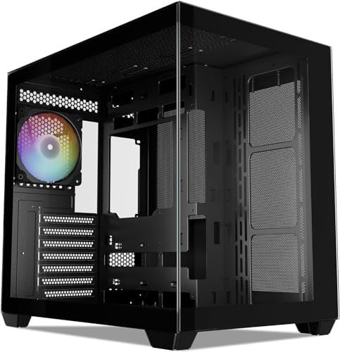 Vetroo AL900 ATX Computer PC Case 270° Full View Tempered Glass Pre-Installed ARGB & PWM FDB Fan in Rear 360mm Radiator Support High-Air flow Perforated Up to 10 fans Support for 40 Series GPUs -Black
