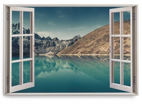 Paul Sinus Wandbild 120x80cm Fensterbild Berge Bergsee Natur Nachthimmel See