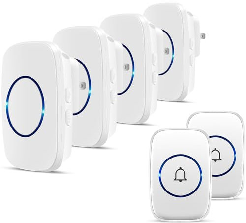 Full House Wireless Doorbell, FullHouse Waterproof Door Bell Kit, Distinguish front and rear doors, Over 1000 feet Range and 60 Chime, 5 Levels Volume and LED Flash, for Home Office Classroom