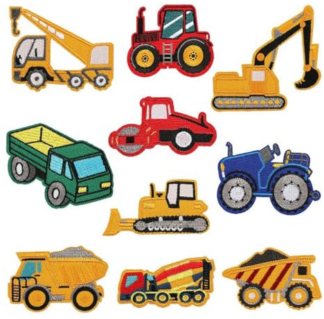 10pcs Car Iron on Sew on Patches Iron On Transportation Stickers Cartoon Vehicles Truck Patches for Kids Boys Clothing Bags Shoes Repair Sewing Stripe Badge