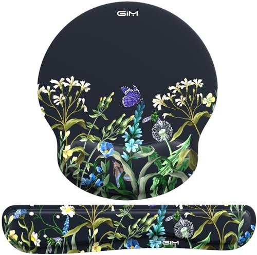 GIM Mauspad Gelkissen Mousepad mit Handauflage Ergonomisches Mauspad Tastatur Handgelenkauflage Gelkissen Mausunterlage für Computer und Laptop (frische Blumen)