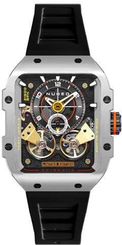 Nubeo Space Maven Automatikuhr für Herren, 44 mm, limitierte Auflage, mit Silikonarmband, NB-6077, Granitschwarz, Armband