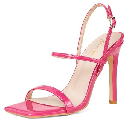 GENSHUO Sandali con Tacco da Donna 11CM con Punta Aperta Quadrata e Cinturino alla Caviglia, Tacco a Spillo Alto, Sandali da Cerimonia per Matrimonio e Festa, Rosa, 40 EU