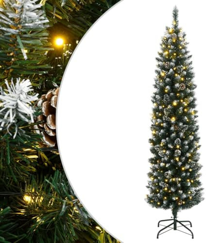 vidaXL Árbol de Navidad Artificial Estrecho con 300 Leds 210 cm, árbol de Navidad Delgado, árbol de Navidad Realista, árbol de Navidad de Aspecto Real