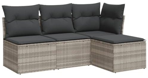vidaXL 4-TLG. Garten-Sofagarnitur mit Kissen Hellgrau Poly Rattan